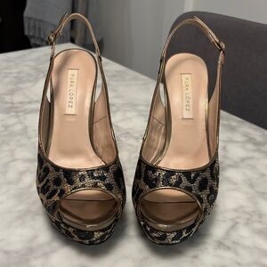 Pura Lopez Black and Brown Leopard Peep-Toe Heels